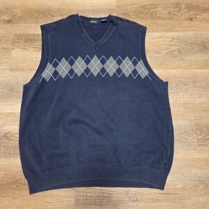 IZOD Sweater Vest Mens XL Navy Blue V Neck Pullover Sleeveless Knit Classic‎